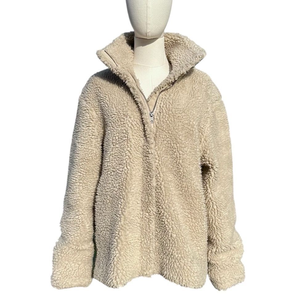Aeropostale Sherpa Fleece Pullover Women M Cream Quarter Zip Teddy Cozy Neutral